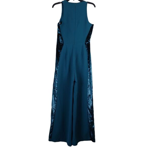 Adelyn Rae green wide leg jumpsuit velvet side stripes sleeveless size Small - Picture 9 of 11